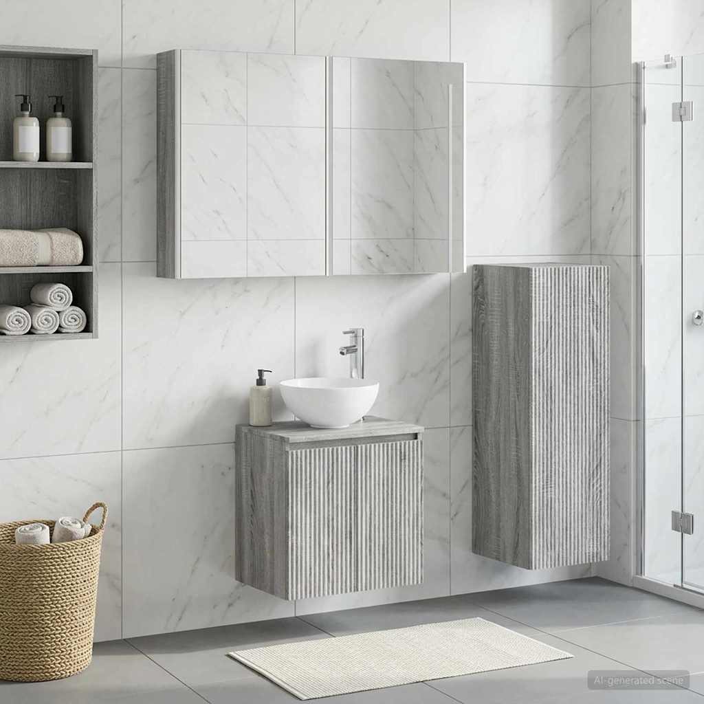 Bathroom Furniture Set 4 pcs Grey Sonoma Engineered Wood and Glass