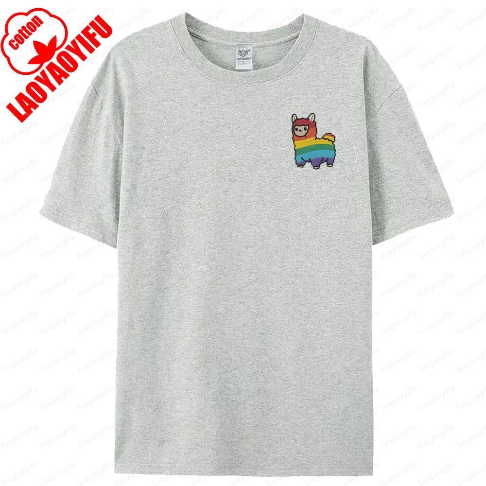 Cute Rainbow Alpaca Printed LGBT Pride Men Women Short Sleeve Unisex Fashion Casual Crewneck Tshirt Summer Daily Life Tee Tops