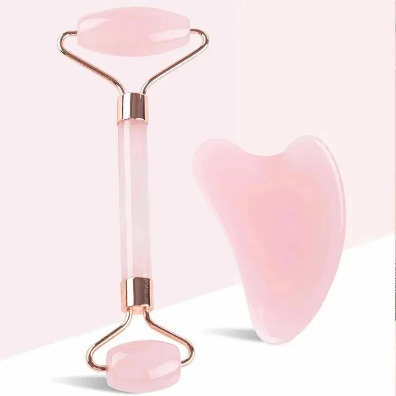 Gesichtsmassagegerät Doppelseitiger Roller Schönheitsstab Herzförmige Schabplatte Rosa Ganzkörper-Massagegerät Gesichtsmassage-Rolle