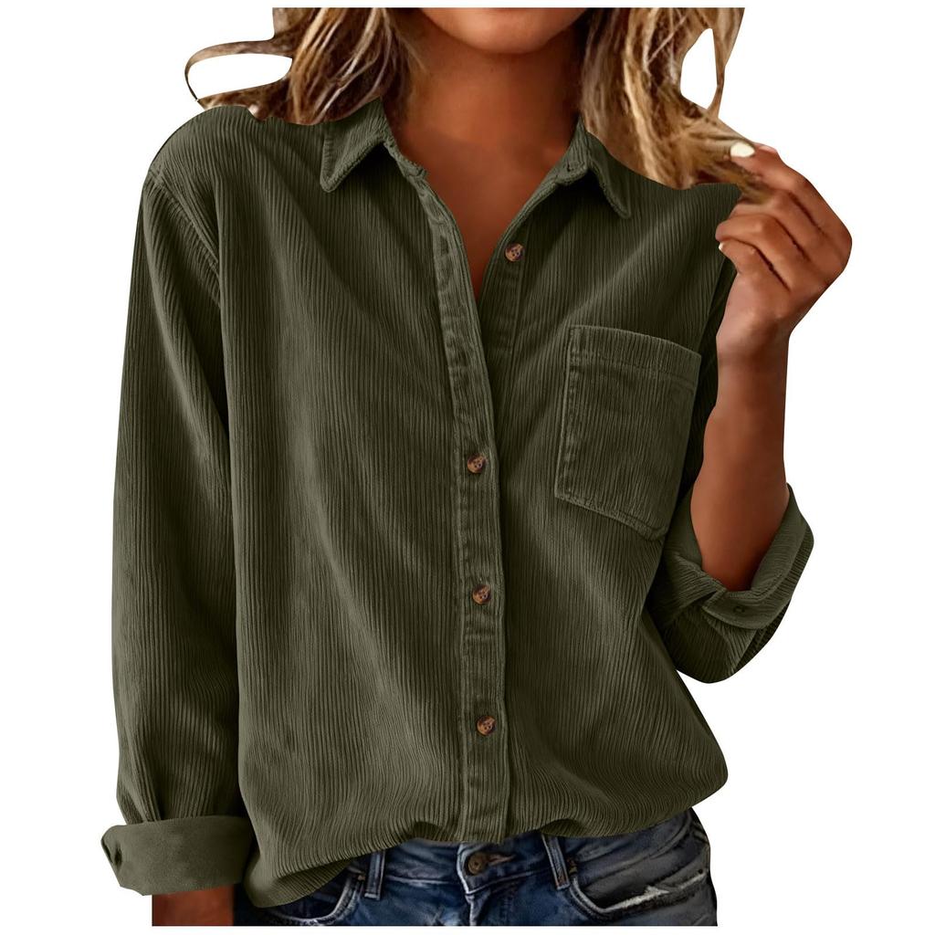 Women's Fashionable Oversized Collar Long-Sleeve Corduroy Casual Thick Shirt Jacket