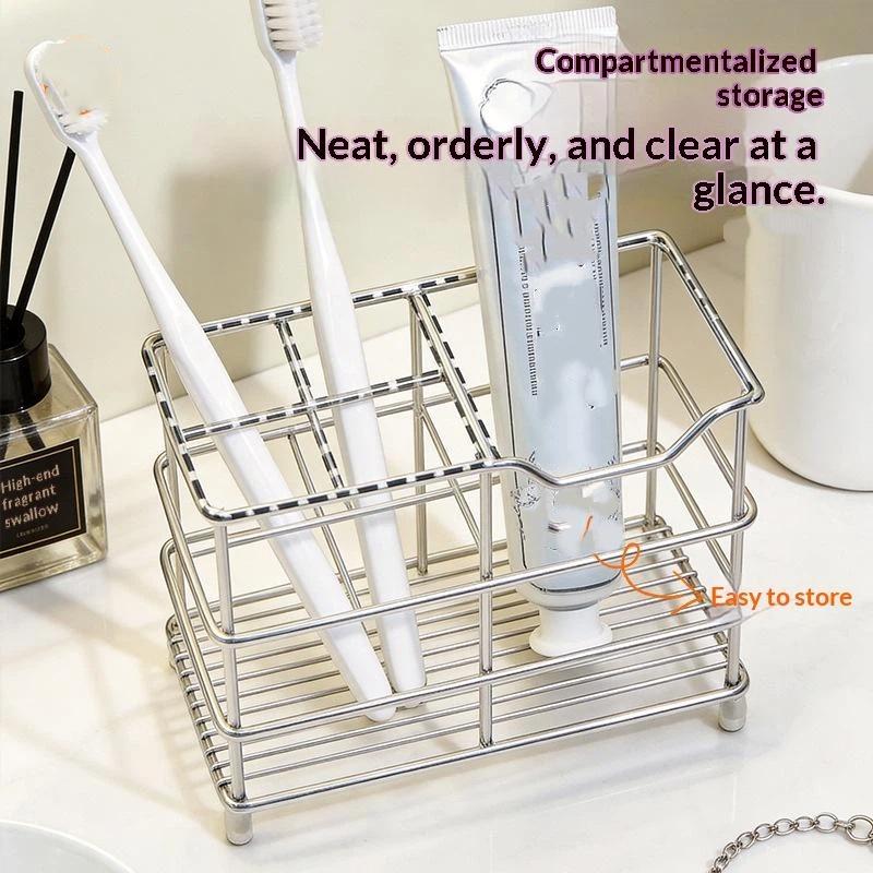 Stainless Steel Toothbrush Holder Free Standing Shaving Equipment Storage Rack for Bathroom Vanity Countertop Use