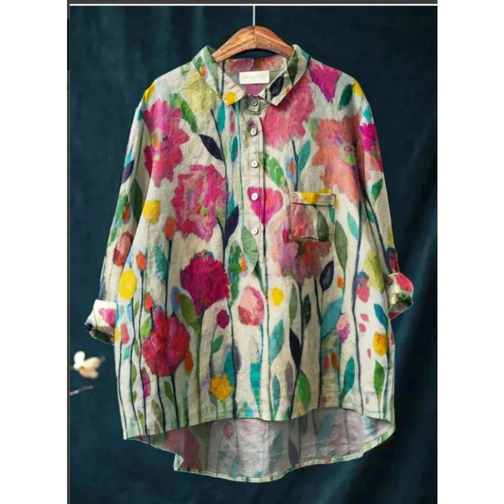 Damen Hemd mit Kragen, halber Knopfleiste, lockerem Schnitt, lässig, langen Ärmeln, aus Polyester