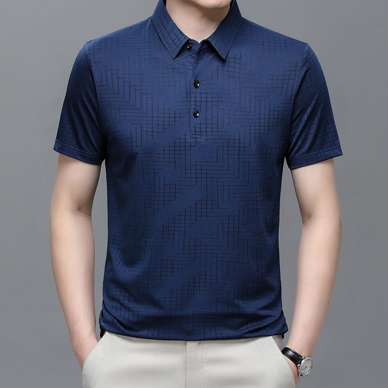 Polo Shirt Men'S Short-Sleeved Hidden Compartment No-Iron Lapel Half-Sleeved T-Shirt Medium-Green Trend Korean Version Of Clothes