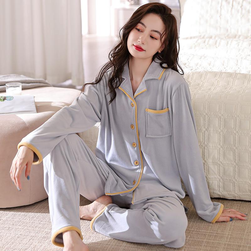 Flannel Pajamas Women'S Autumn And Winter Winter Island Fleece Long-Sleeved Coral Fleece Women'S Thin Fleece Warm Loungewear Set