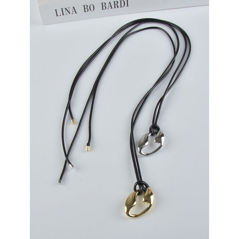 Niche Style Large Hollow Black Leather Rope Long Female Pendant