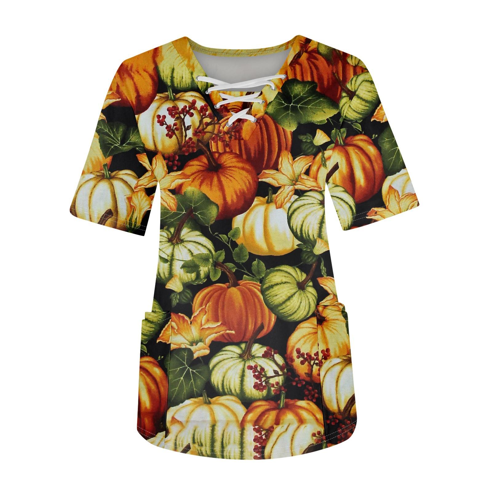 

Плюс размерСкраб с принтом Рабочая форма Топы для женщин Крест V-образным вырезом Хэллоуин Принт с короткими рукавами Забавные футболки Спецодежда Футболка с карманами XL зелёный