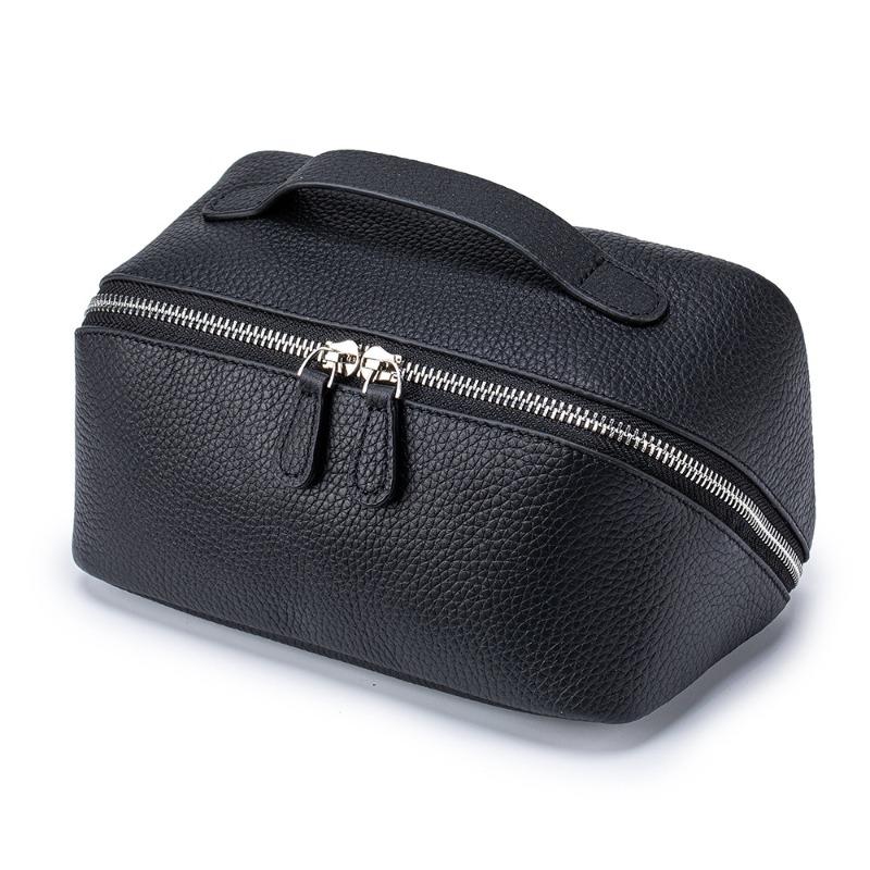 New first-layer cowhide portable cosmetic bag large-capacity simple wind portable toilet bag leather travel storage bag