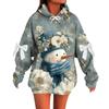 Ladies' Christmas Printed Bow Long Sleeved Loose Fitting Headband With Rope Hooded Sweatshirt Top