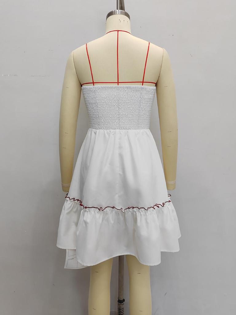 Retro Blumen-Patchwork-Tube-Top-Minikleid mit Rüschensaum für Sommer-Strandmode