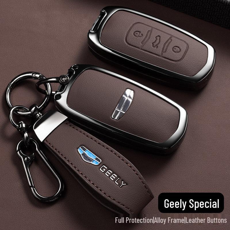 Geely Car Key Case for Emgrand GS, Boyue, X3, Vision X6, King Kong X1, Borui with Leather Buckle.