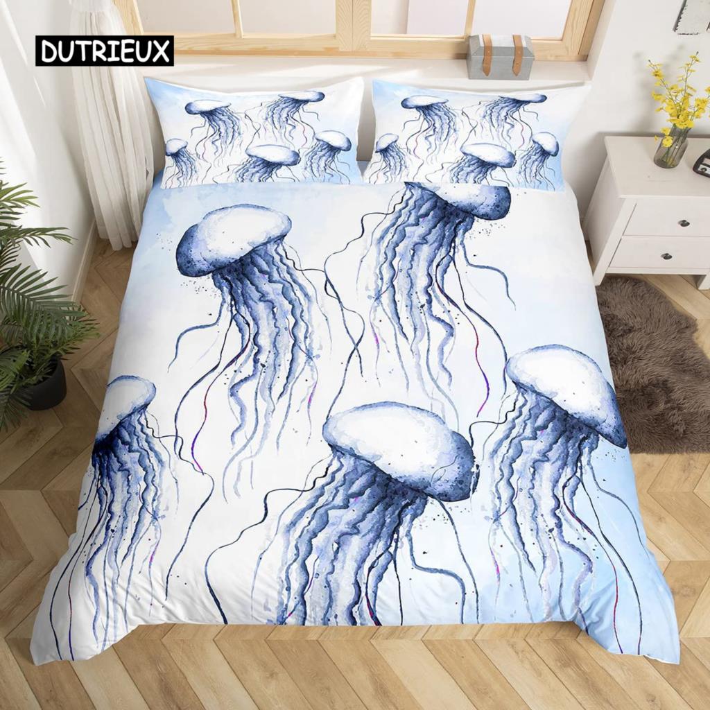 Σετ Παπλωματοθήκης Μέδουσας Μωβ Γαλαξίας Φωτεινό Σετ Κλινοσκεπασμάτων Μέδουσας Σύμπαν και Θαλάσσια Πλάσματα 2/3 τεμ. Κάλυμμα Πάπλωμα για Παιδιά