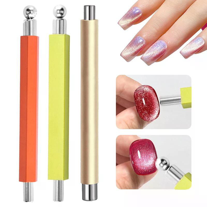 Magnetická tyčinka na nehty s efektem kočičího oka s dvojitou hlavou a ocelovou kuličkou, multifunkční magnetický nástroj na nehty, pera pro DIY, salonní studio nebo domácí použití