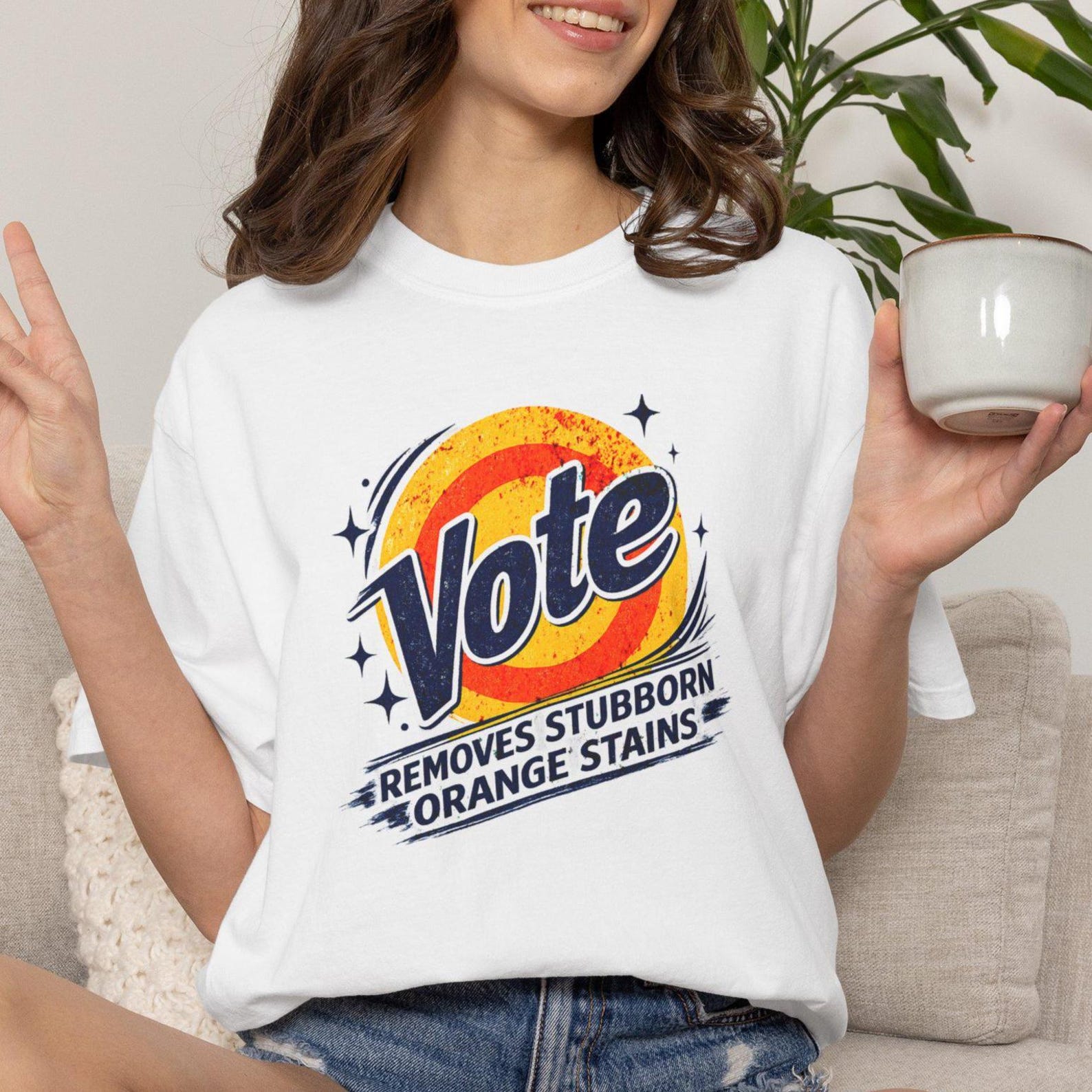 Vote Removes Stubborn Orange Stains Shirt, Anti Trump Tshirt, Political Comfort Colors Tee, Funny Election Protest Top L