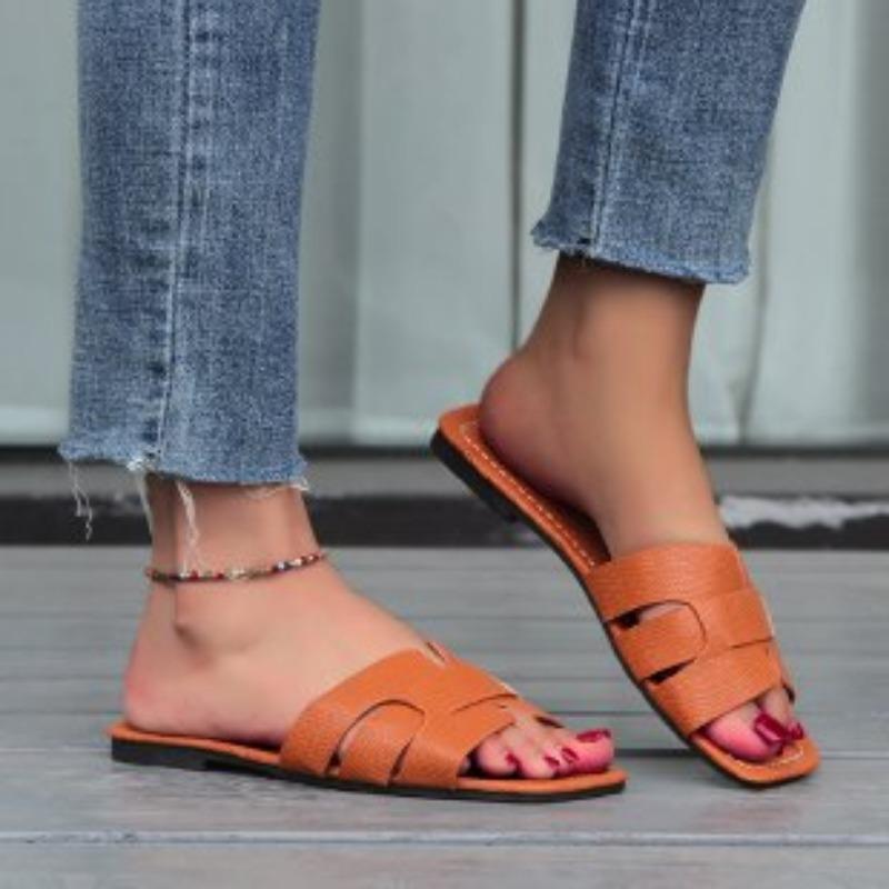 Women's Square Toe Leather Studded Flat Sandals - Multi Colors availableCasual and comfortableFashionable and versatileBreathable Sandal Design