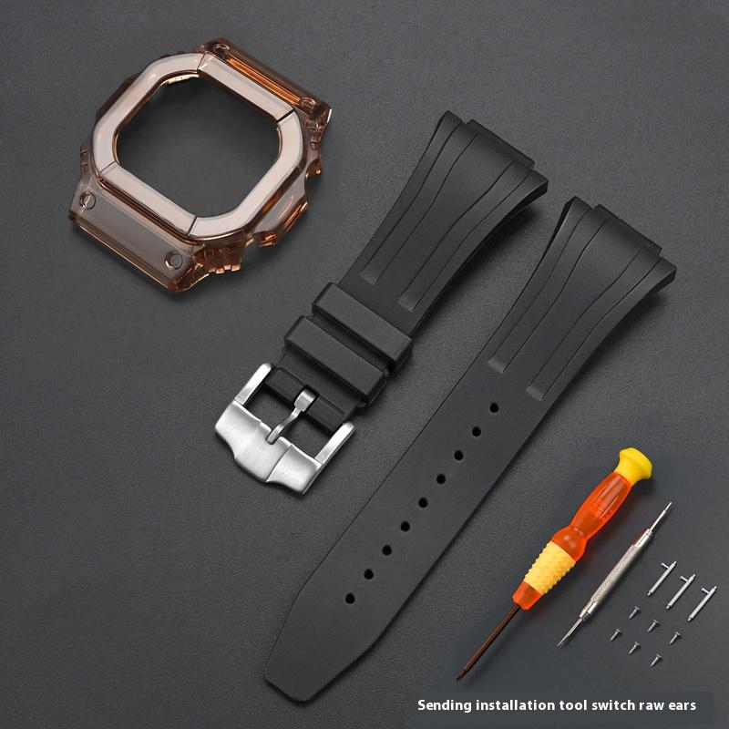 

Для CASIO DW5600/GW5610 Модифікація аксесуарів для годинника Ремінець для годинника з ТПУ + Корпус для годинника з ПК Водонепроникний зручний набір гумових браслетів for 5610 чорний/коричневий