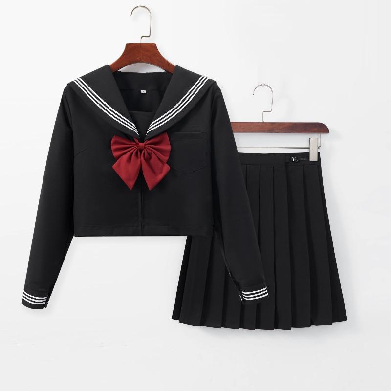 Completo gonna corta uniforme ricamato grigio tre pezzi gonna plissettata a maniche lunghe top stile college nuovo