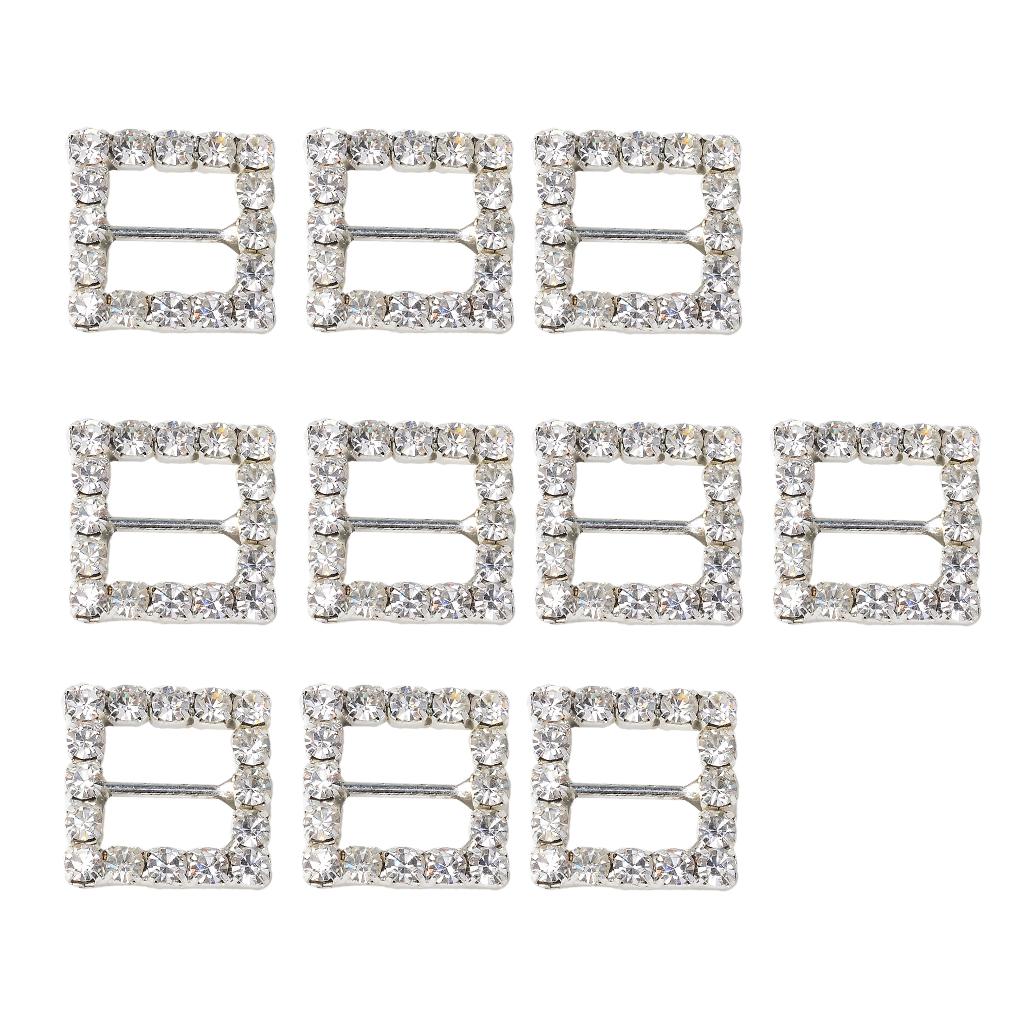 10pcs 14mm Square Shape Alloy Rhinestone Crystal Buckle Ribbon Slider for Wedding Party Invitation