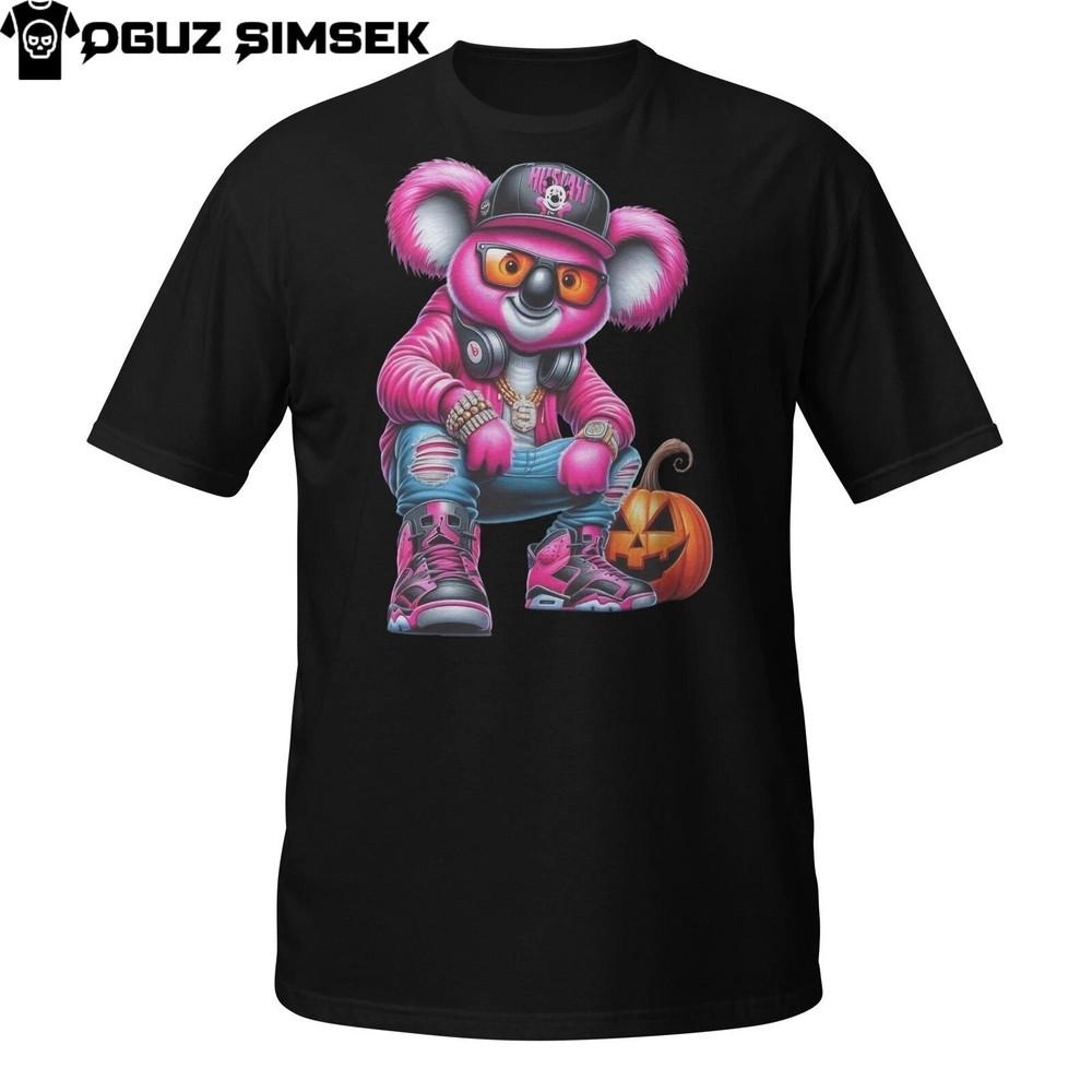 

Хэллоуинская футболка с коалой – Хип-хоп футболка с кепкой, солнцезащитными очками и тыквой 4XL