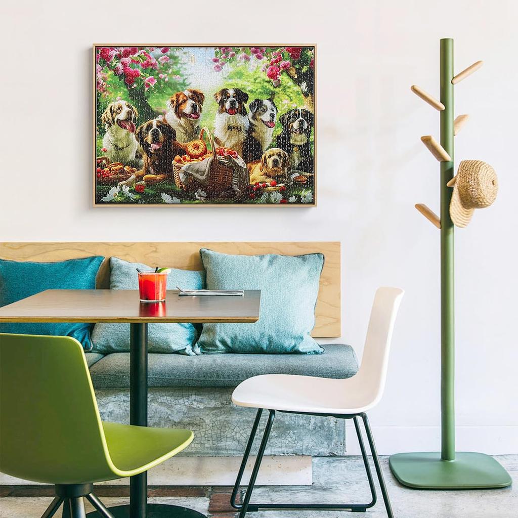 MISITU 1000-Piece Jigsaw Puzzle, Landscape Painting, Pet Dog, Animal, Gift, Birthday, Christmas, Stylish Interior, Dog Tea Party (50 x 70 cm)