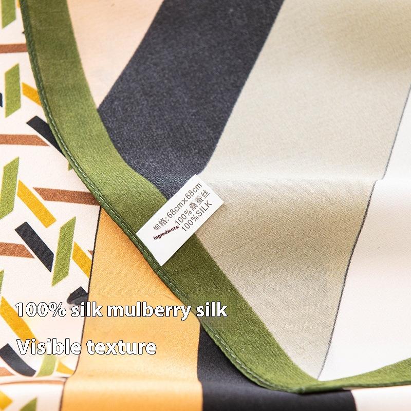 Simple commuter versatile  70cm small square scarf, colored geometric line printed mulberry silk scarf