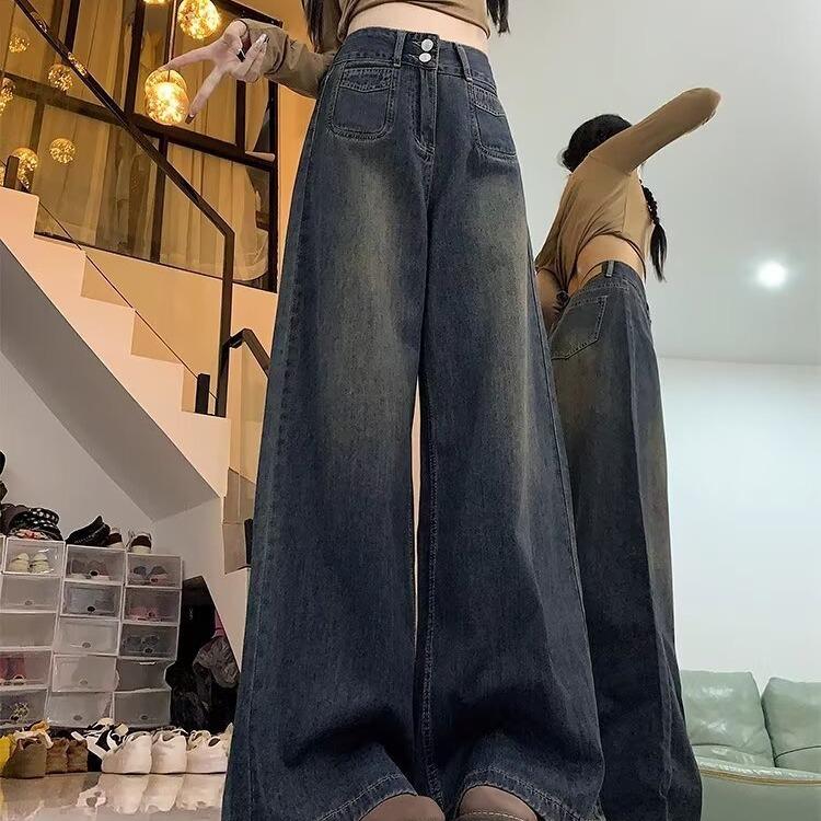 Women s Retro High Waist Wide Leg Flare Jeans - Spring/Autumn Floor-Length Pear Shape Slimming Pants S