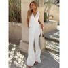 European and American Women Summer Set Sleeveless V-neck Top White 2-Piece Set Fashion Loose Trousers 2025 New