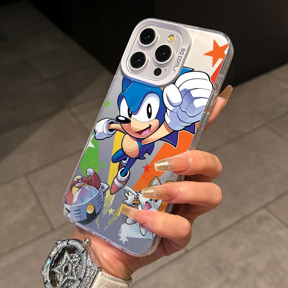 Cartoon Hedgehog S-Sonics Phone Case for Samsung Galaxy S26 S25 Edge S24 S23 S22 S21 FE S20 Ultra Plus 5G Colorful Silver Cover