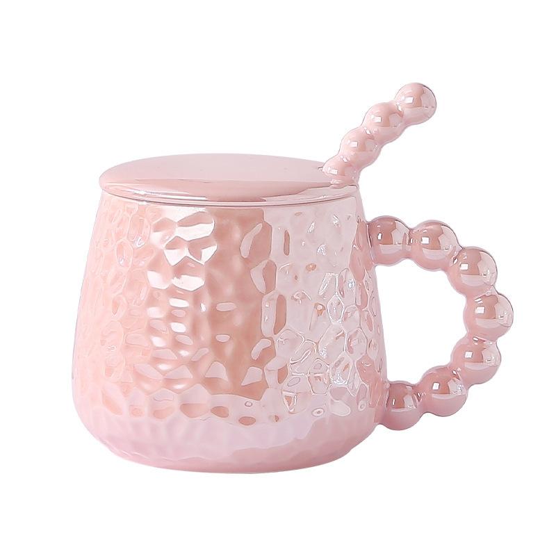 Ins Style Colorful Pearl High Value Ceramic Mug with Lid Spoon Household Breakfast Milk Cup Souvenir Gift