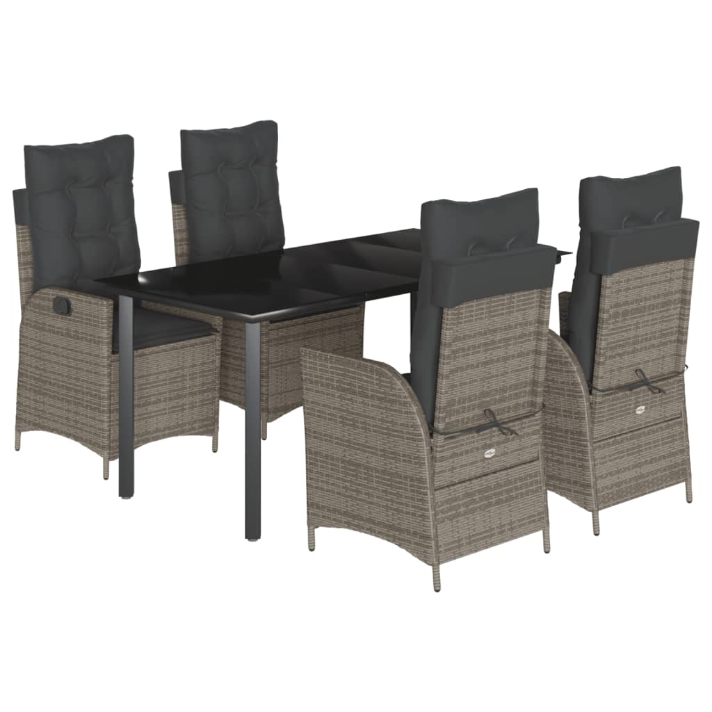 Vidaxl 5-Cz. Garden Furniture Set With Cushions, Grey, PE Rattan