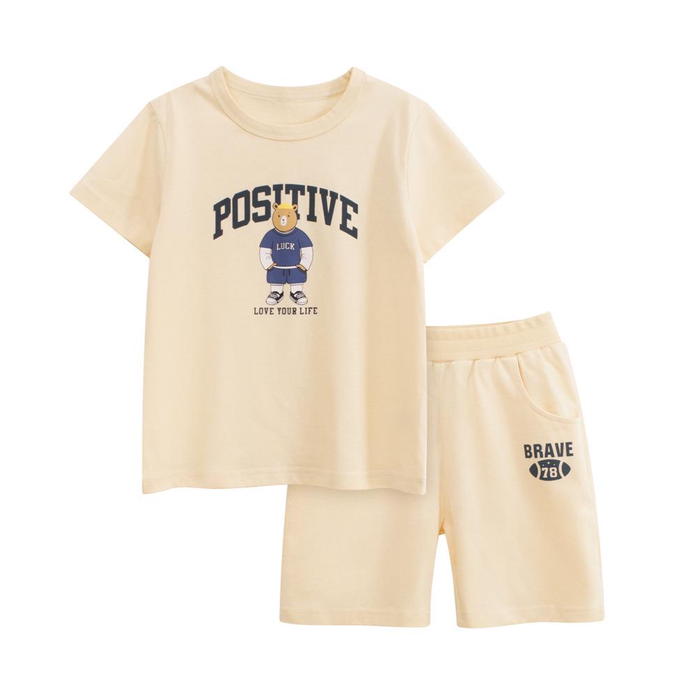 2025 Summer Kids Cartoon Bear Two-Piece Cotton Set – Baby Clothes & Pants 120 cm