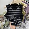 New Waistcoat Women Wear Striped Wide Edge Temperament Summer Top Short Knit Sleeveless Bottom Shirt