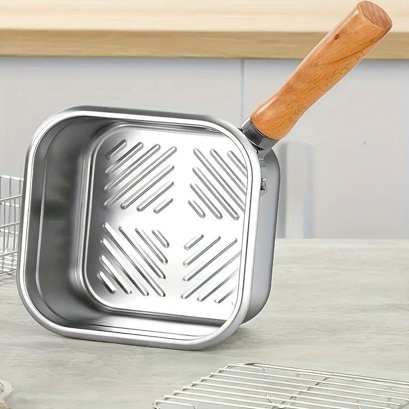 Portable Tempura Pasta and Soups Cooking Utensil Stainless Steel Square Fryer Large Capacity Modern Kitchenware