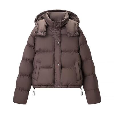 Damen Winter Kapuzen Baumwoll Daunenjacke Langarm Kordelzug Saum Street Style Lässiger Mantel