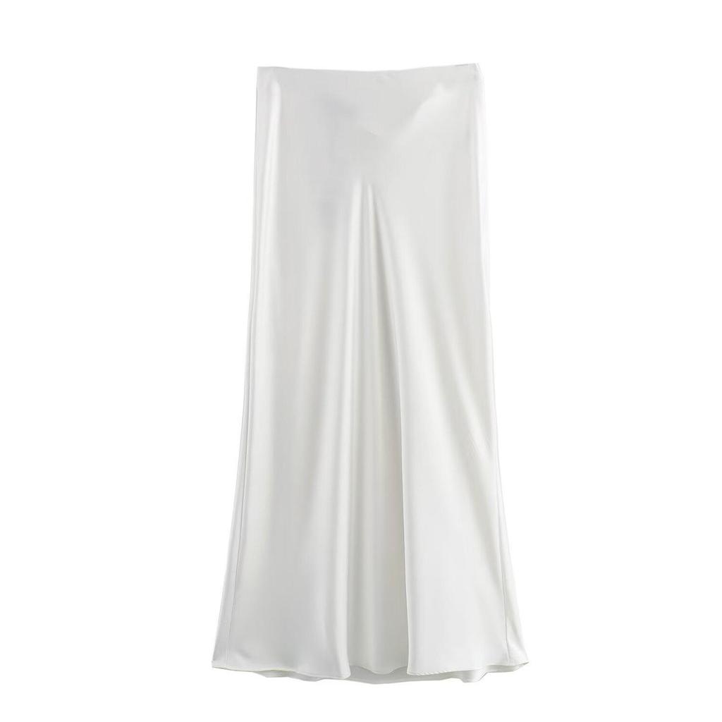 New European & American Style Satin Midi Skirt 8632845