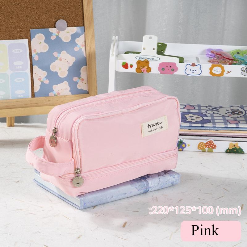 Fashion Storage Bag Large Capacity High Appearance Level Student Pen Bag Double-layer Simple Multi-functional Pencil Case Pencil Case