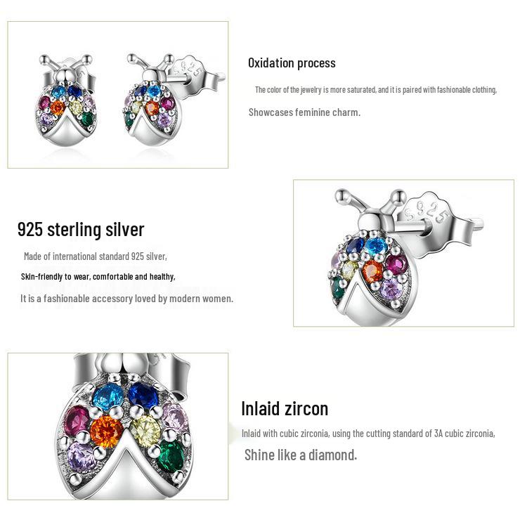 Original Sterling Silber Bunte Käfer Ohrringe mit S925 Zirkonia Insekt Design
