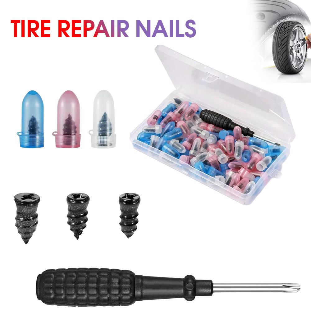 Rubber Nail For Tires, Motorcycle Puncture Repair Kit With Screwdriver Vacuum Tire Rubber Nails Tire Repair Tools
