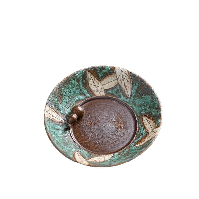 

Household New Chinese Old Rock Clay Turquoise Carved Tea Tray Hand - Carved Gaiwan Mat Ceramic Snack Plate Heat Insulation Pad светло-серый
