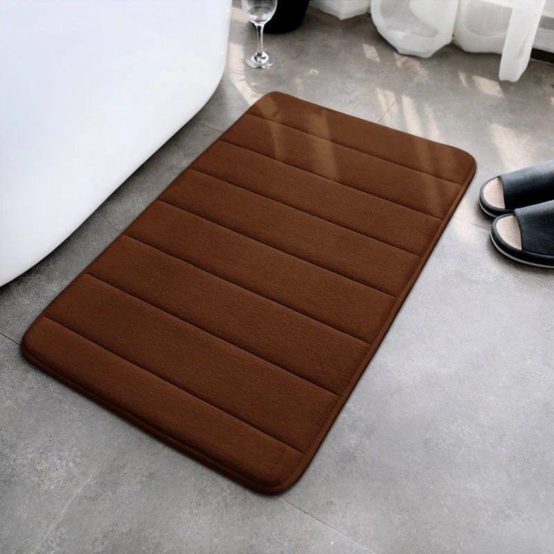 Striped Quilted Coral Fleece Non-Slip Bathroom Floor Mat