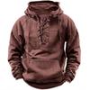 Herren Outdoor Retro Schnür-Kapuzen Langarm T-Shirt - Einfarbig, Übergröße, Herbst Freizeit-Oberteil