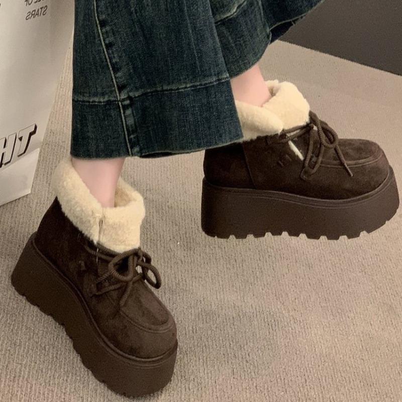 

Muffin thick-soled heightening snow boots women s new winter velvet warm short boots Martin boots fluffy cotton shoes 40 темно-коричневого