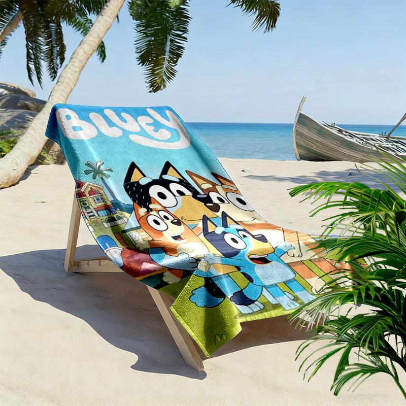 Bluey Cartoon Print Beach Towel, Large Soft Quick Dry Towel for Beach Camping Swimming