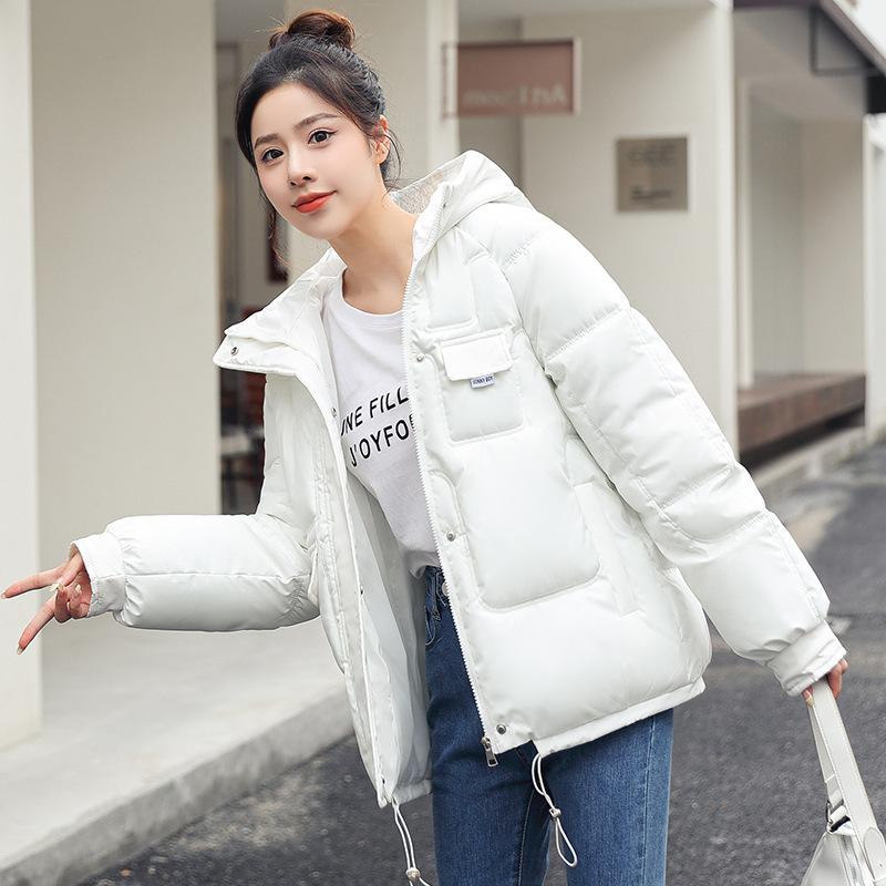 

Женская короткая зимняя утепленная куртка оверсайз, утолщенная, свободного кроя, одежда-хлеб, студенческая утепленная одежда, женское пальто M белый