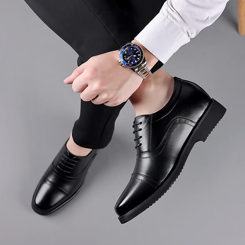 Nové pánské zvýšené 6cm kožené boty Pánské kožené obchodní boty Dojíždění Tříkloubové společenské šaty Pánské kožené boty Pracovní obuv