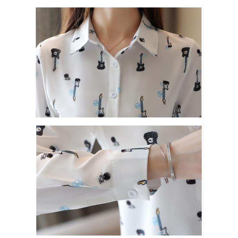 YYFS Women's Fashion Casual Spring Autumn Flower Pattern Print Long Sleeve POLO Neck Blouses & Shirts