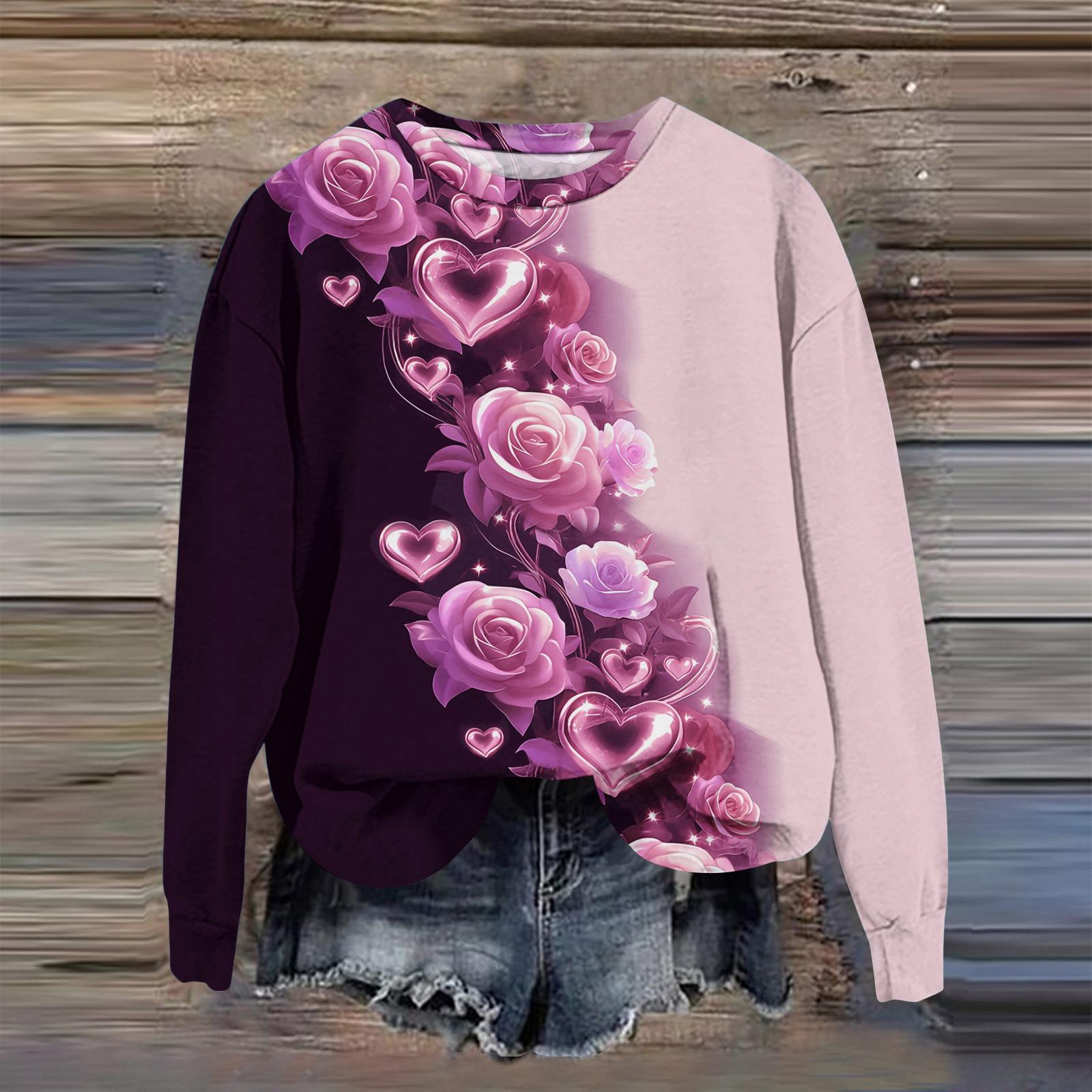 

Женская мода с принтом, длинный рукав, свободный круглый вырез, свитшот, осень S розовый