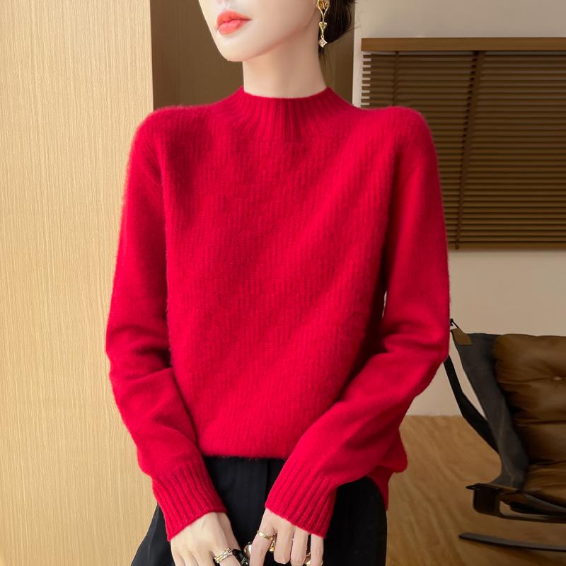 Women's Cashmere Sweater Qinghe Cashmere 30% Cashmere 70% Wool Women's Autumn and Winter Thick Cashmere Pullover Soft and Warm