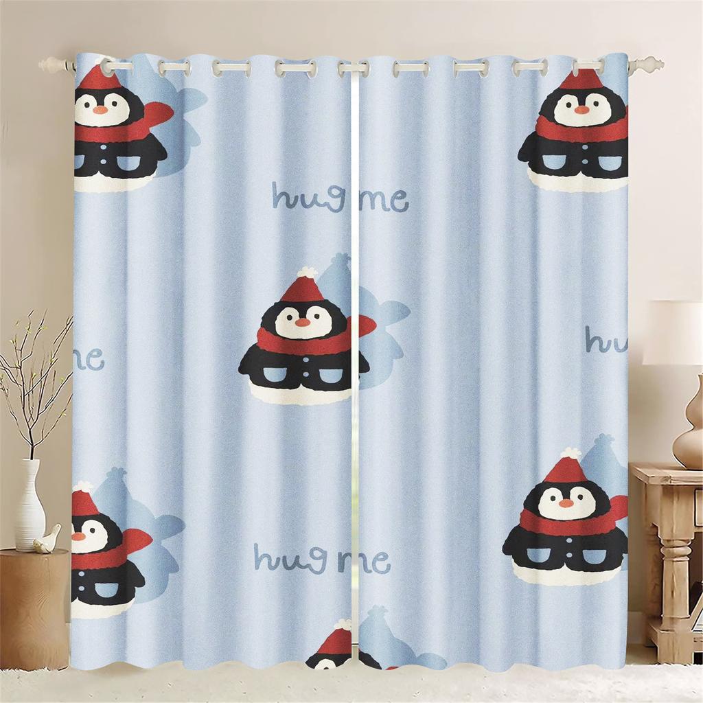 Light Blocking Curtain Cartoon Penguin Bedroom Window Living Animation Children Room Fashion Style Home Decoration Made Of Polyester Washable Ready