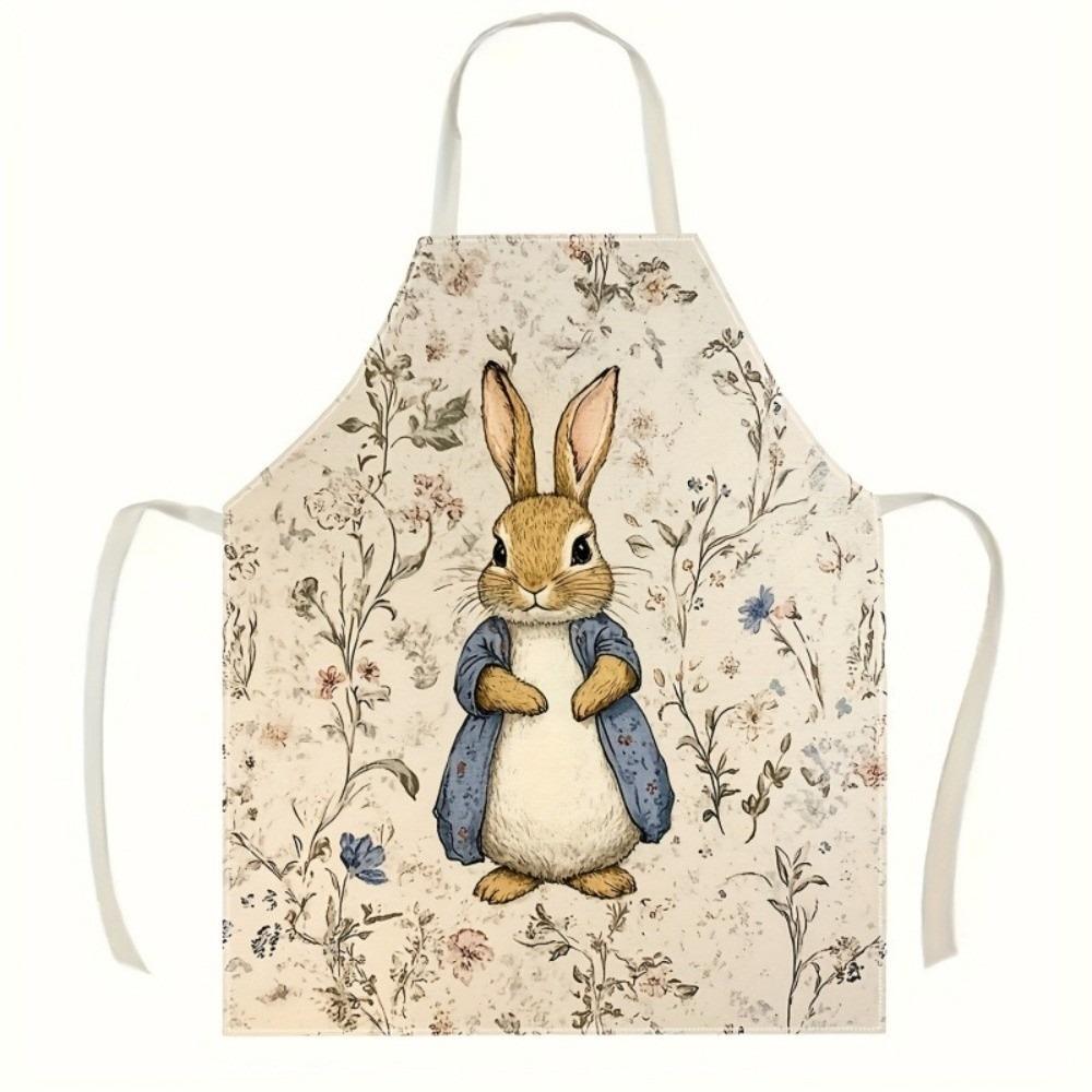 Durable Material Spring Bunny Apron Easy to Clean Imitation Linen Kitchen Apron Rabbit Peter Print Restaurant Apron Kitchen Use