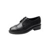 Women's 2024 Autumn British Style Black Leather Lace-Up Flat Loafers with Soft Soles